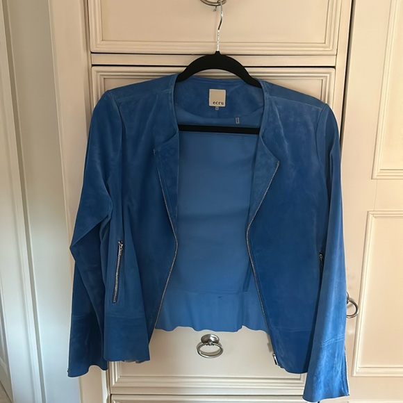 ecru Jackets & Blazers - Light Blue genuine leather suede jacket